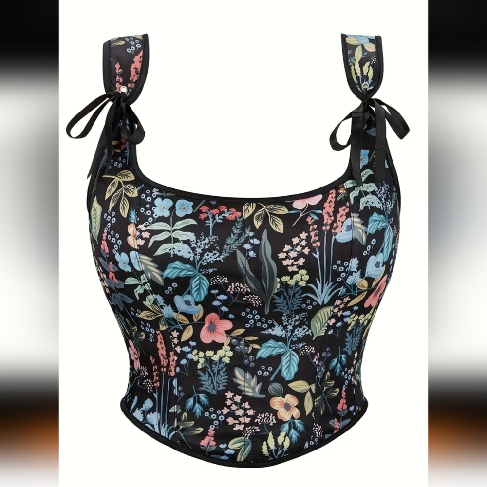 🌺 Floral Black Corset Top
